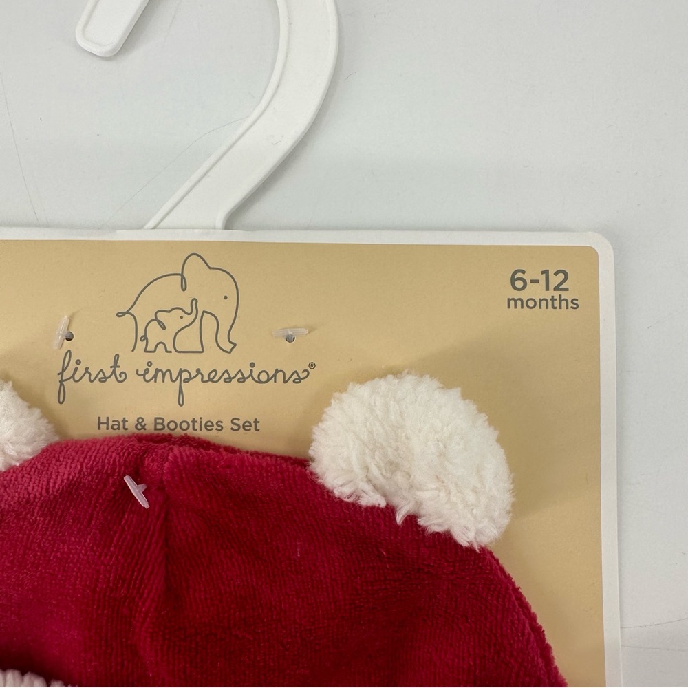 First Impressions Baby Red Holiday Hat and Booties Set Size 6-12 Months New - Picture 3 of 8